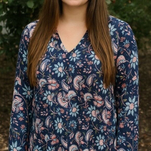 Smith & Quinn Tops - NEW SMITH & QUINN V Neck Sweater Dark Floral Navy Blue Pink Preppy Size Medium